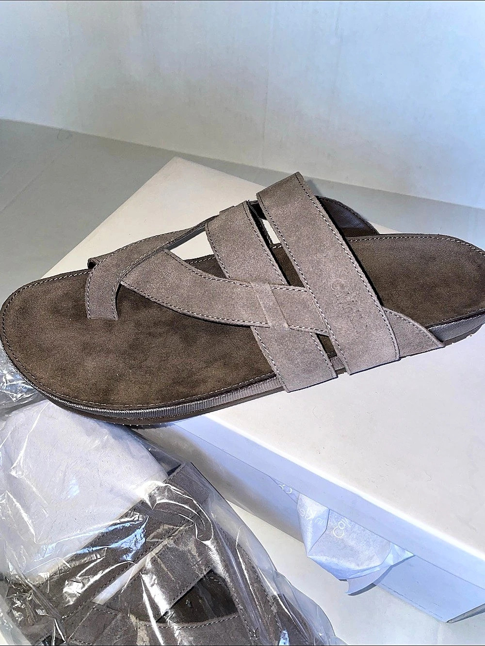 Calvin Klein Rex Suede Men's Suede Sandals Gray US 11M